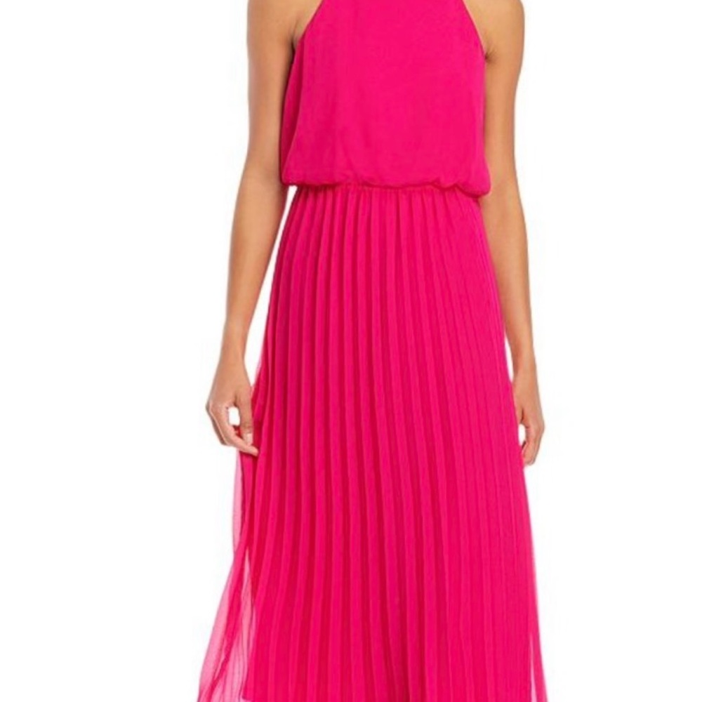 Sam Edelman Halter Spaghetti Strap Pleated Midi Dress Size 8 Pink